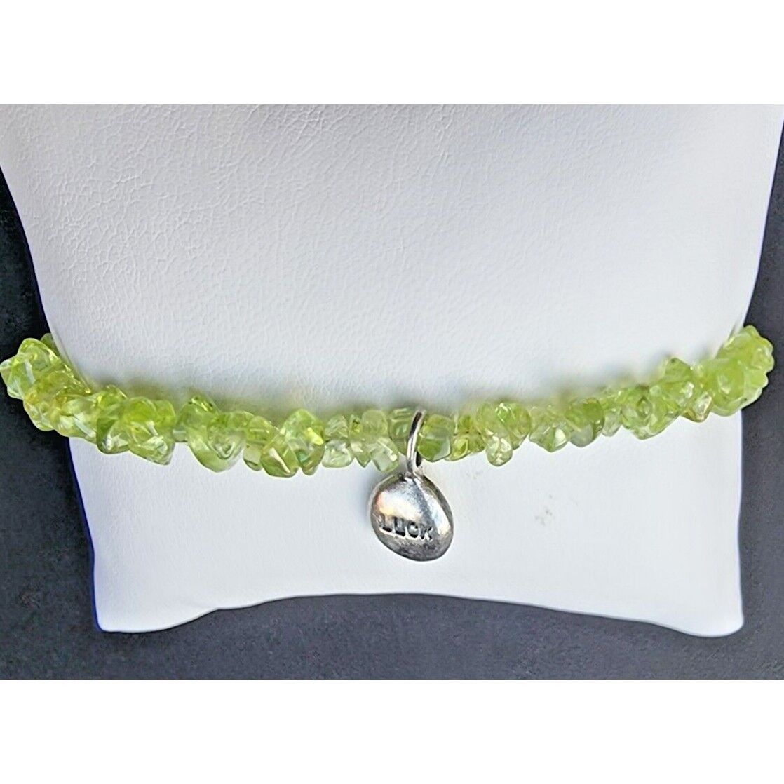 925 STERLING SILVER PERIDOT CRYSTAL LUCK BRACELET  8 INCH AT