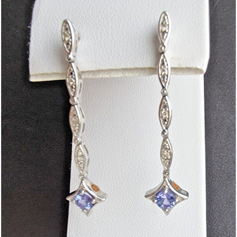 D2N 925 STERLING SILVER TANZANITE  AND DIAMOND DROP 2 WAY EARRINGS AT