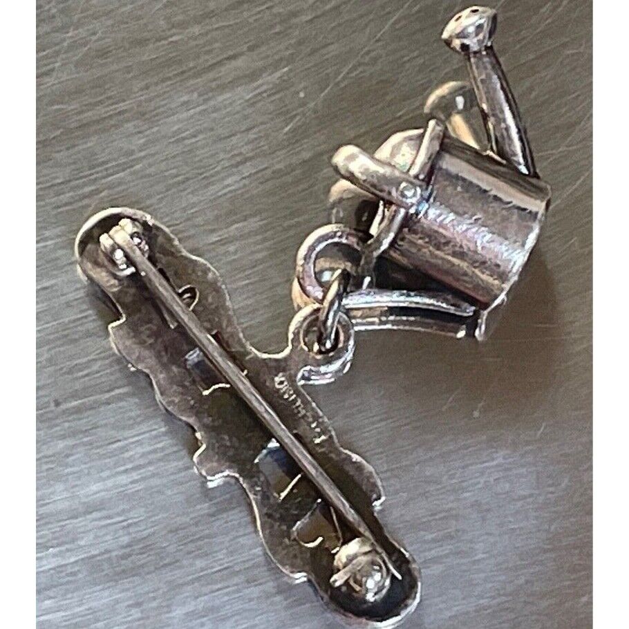 925 STERLING SILVER GARDENER'S WATERING CAN CHARM BROOCH SKY