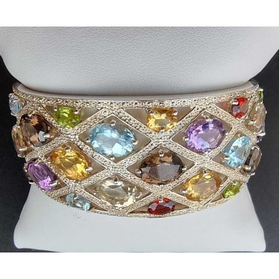 Michelle Albala Multicolor Gems925  Sterling silver 28mm Wide Cuff Bracelet AT