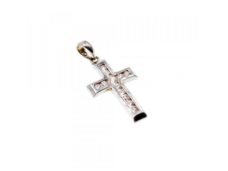 14K WHITE GOLD WHITE SAPPHIRES PENDANT CROSS