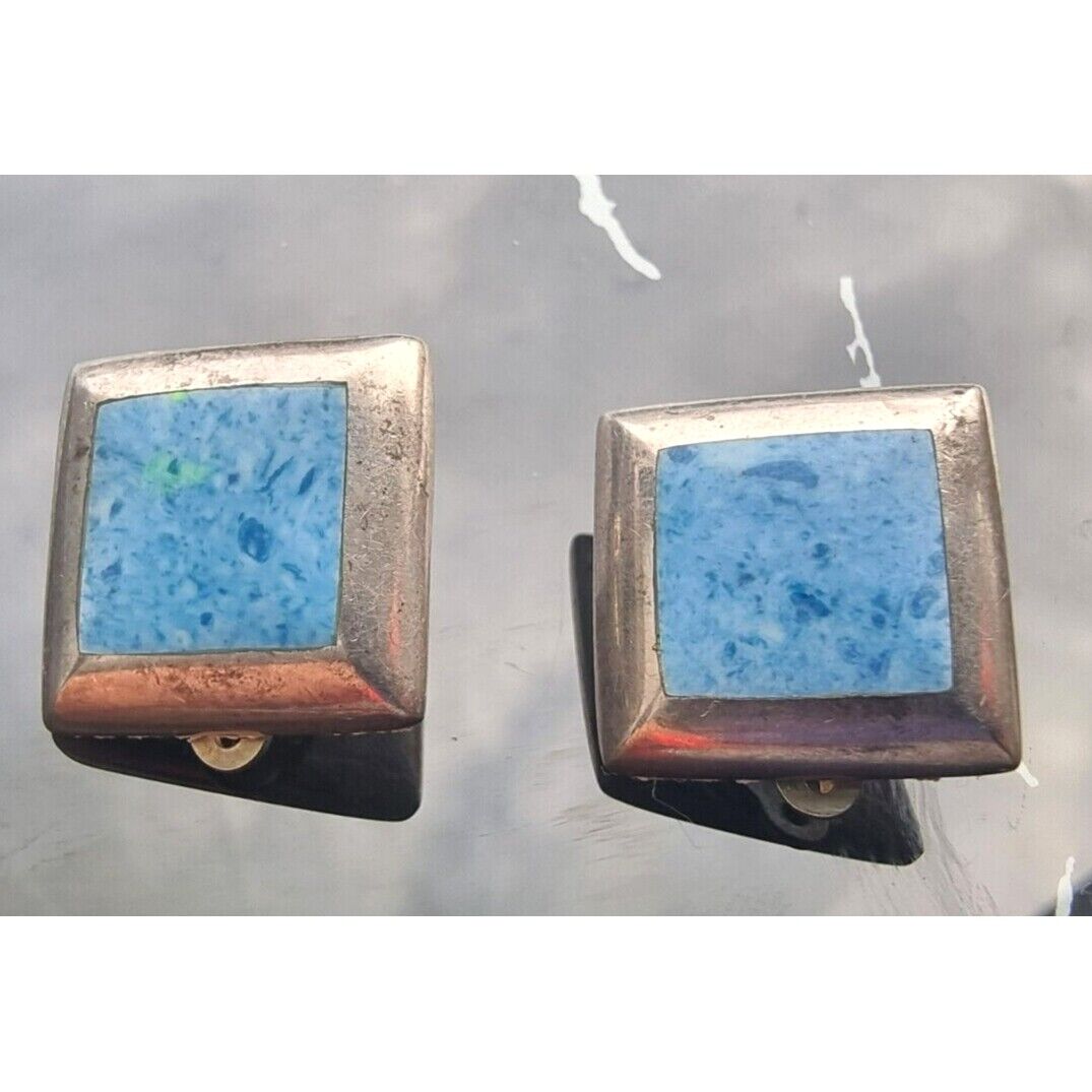 SE VINTAGE 925 STERLING SILVER LAPIS LAZULI CLIP-ON EARRINGS AT