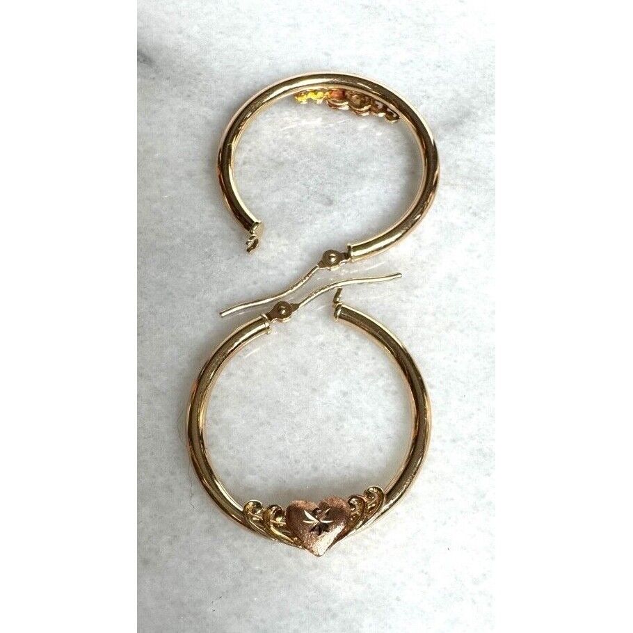 MULTI-TONE GOLD HEART HOOP EARRINGS SKY