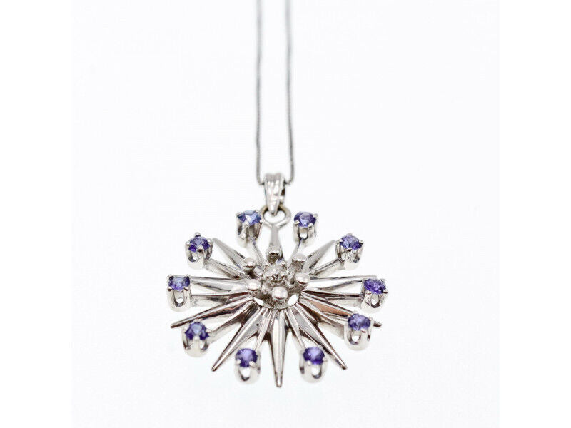 14K WHITE GOLD SAPPHIRES & DIAMOND CHAIN WITH PENDANT