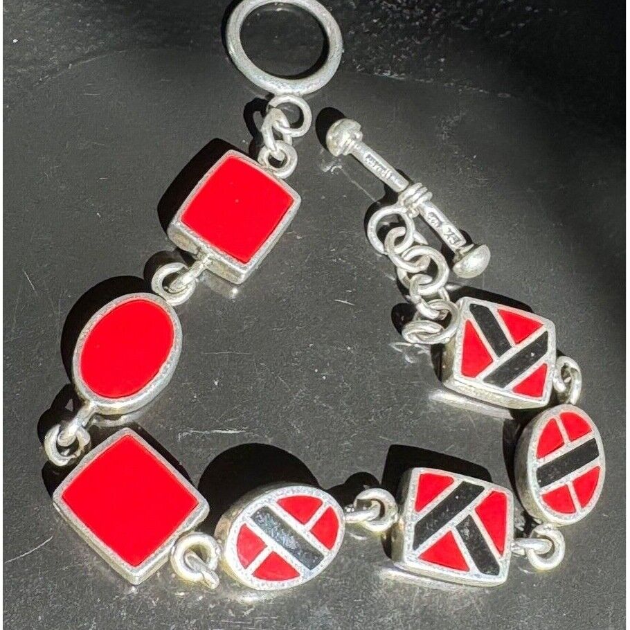 925 STERLING SILVER  RED AND BLACK ENAMEL REVERSIBLE BRACELET SKY