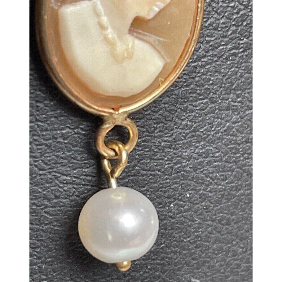 ELEGANT 14K YELLOW GOLD & PEARLS CAMEO EARRINGS SKY