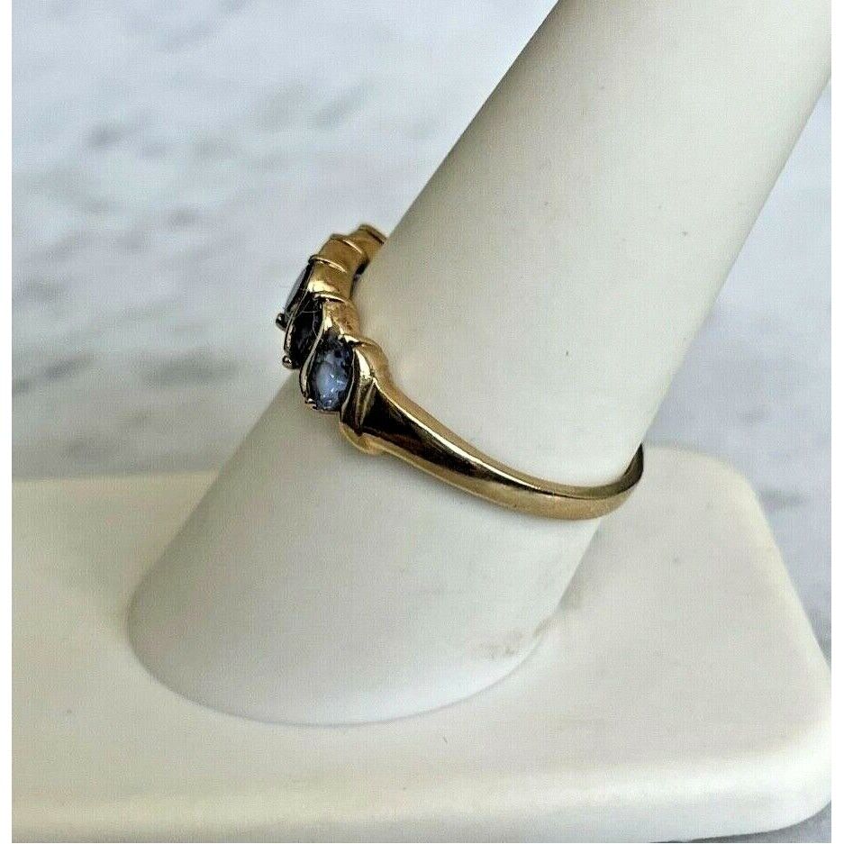 YELLOW GOLD & TANZANITE BAND RING SIZE 9 SKY