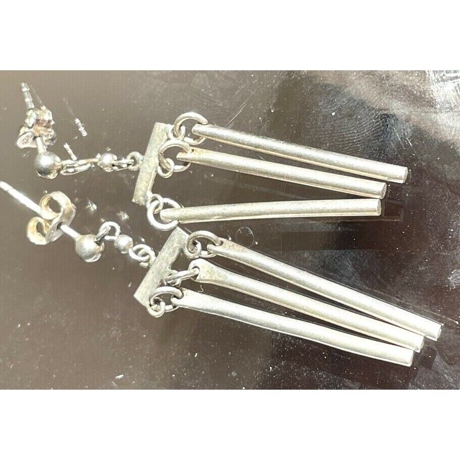 925 STERLING SILVER  TUBULAR BARS CHANDELIER EARRINGS SKY