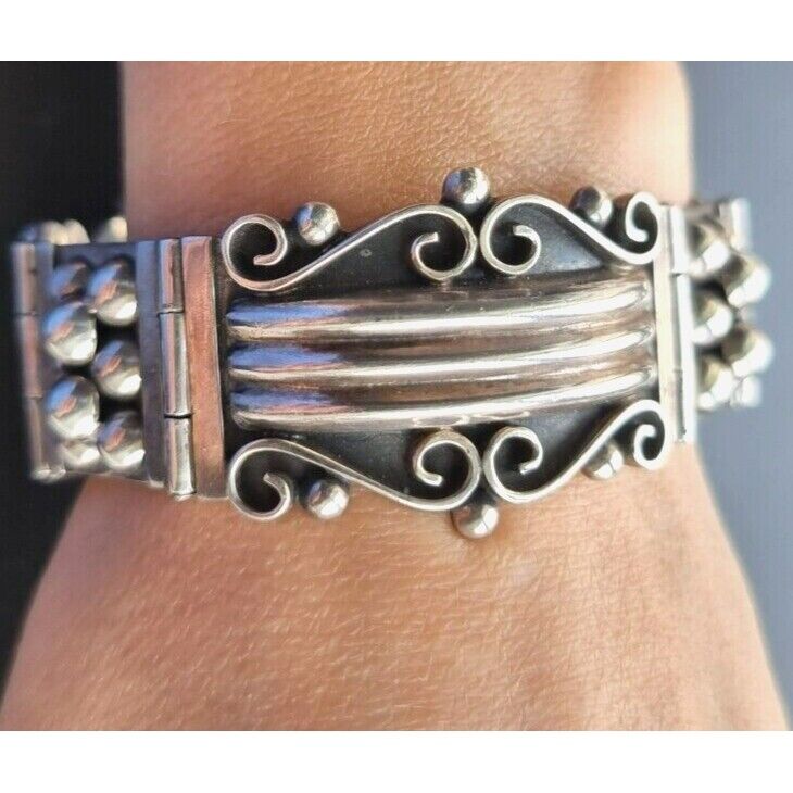 MODERNIST 925 STERLING SILVER LINKED BRACELET 7.5 inch AT