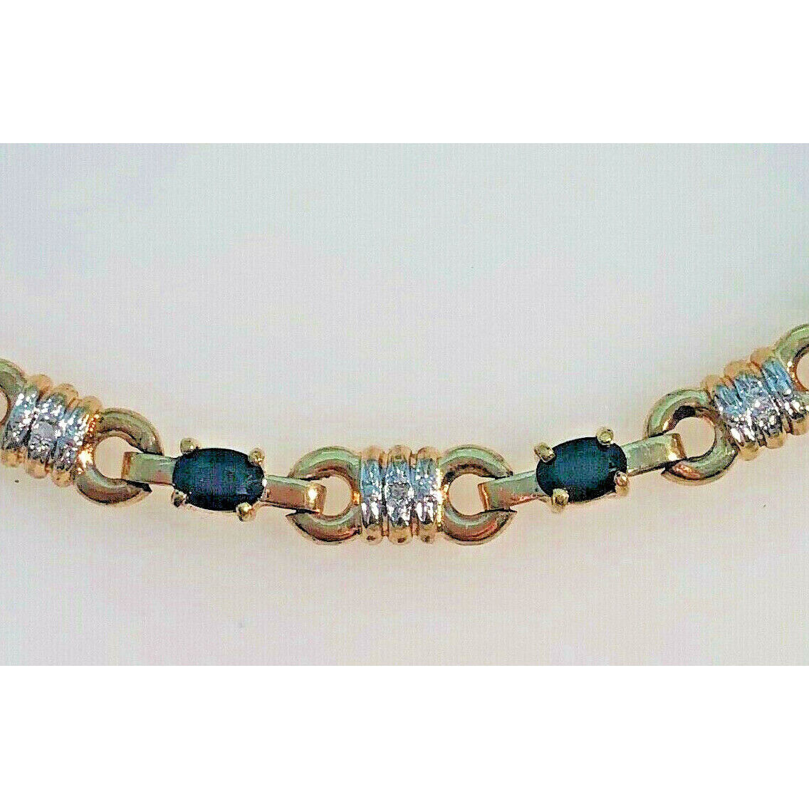 STERLING SILVER VERMEIL 7 CT DIAMOND SAPPHIRE BRACELET. SKY