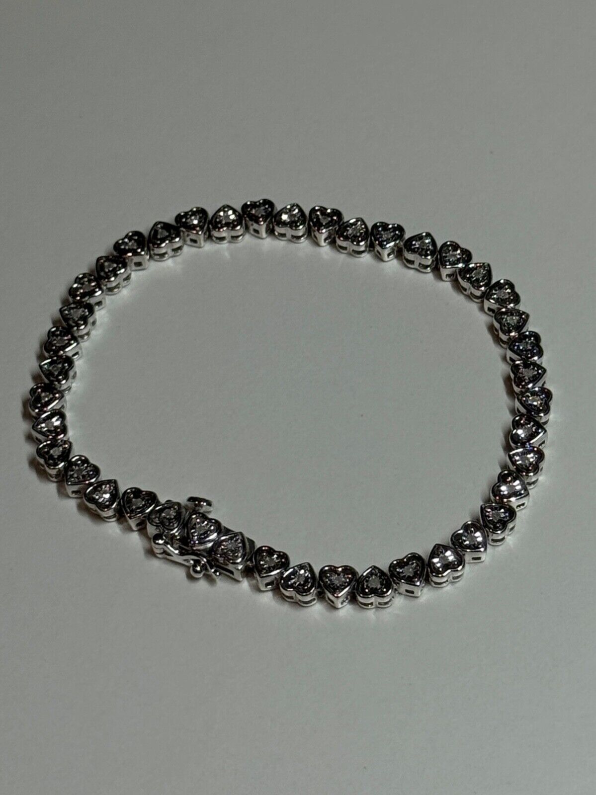 925 STERLING SILVER WHITE SAPPHIRE HEART BRACELET SIZE 7 Inch