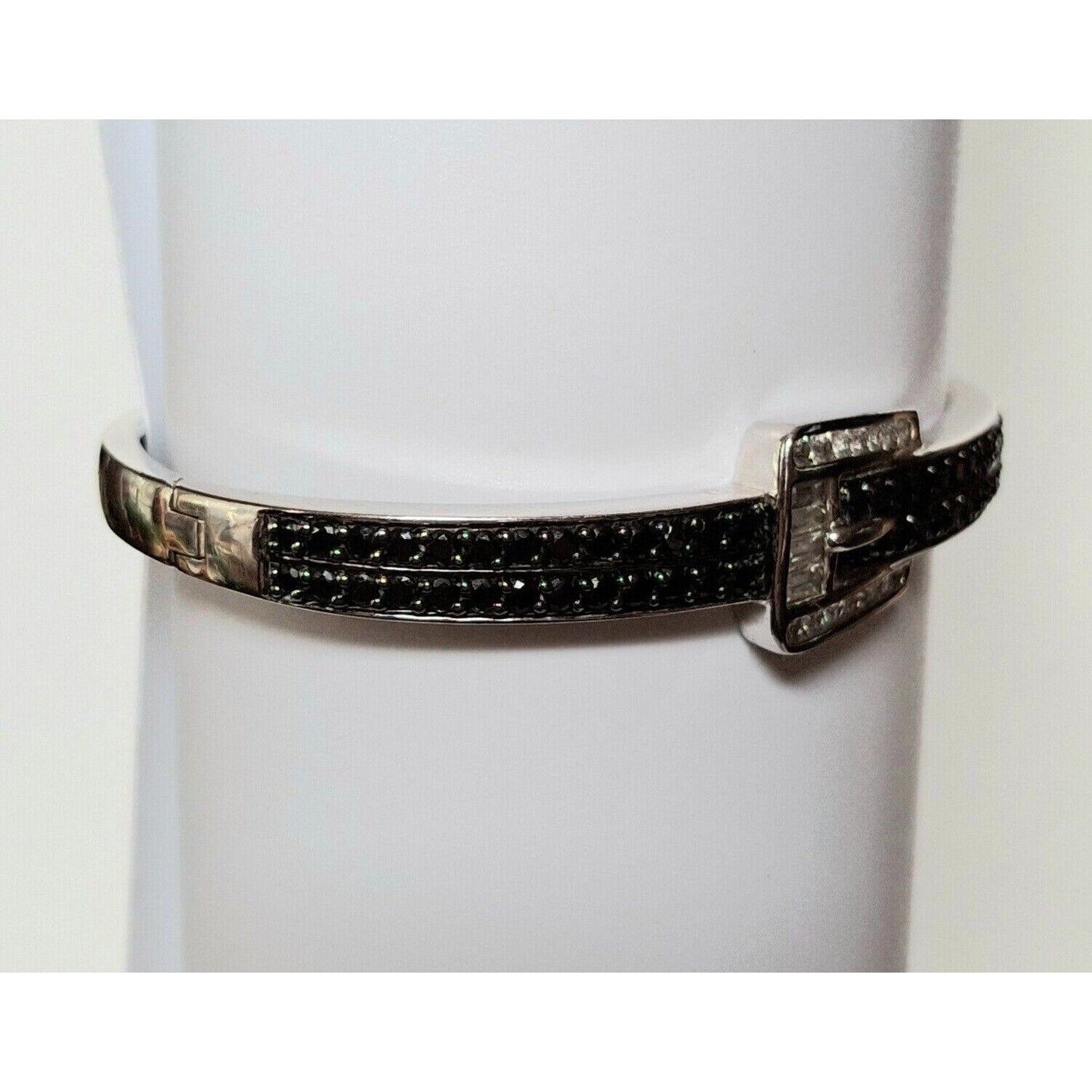 925 STERLING SILVER CLEAR AND BLACK GEMS  BELT BUCKLE DESIGN  BRACELET SKY