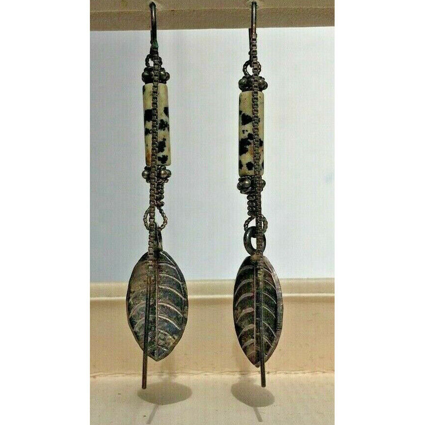 925 STERLING SILVER & LEOPARD CERAMIC DANGLE EARRINGS SKY