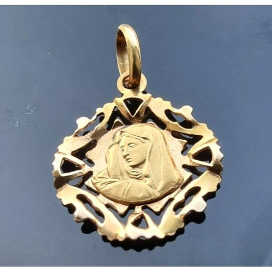 18K YELLOW GOLD ITALIAN MANUFACTURE VICENZA MOTHER MARY CHARM PENDANT AT