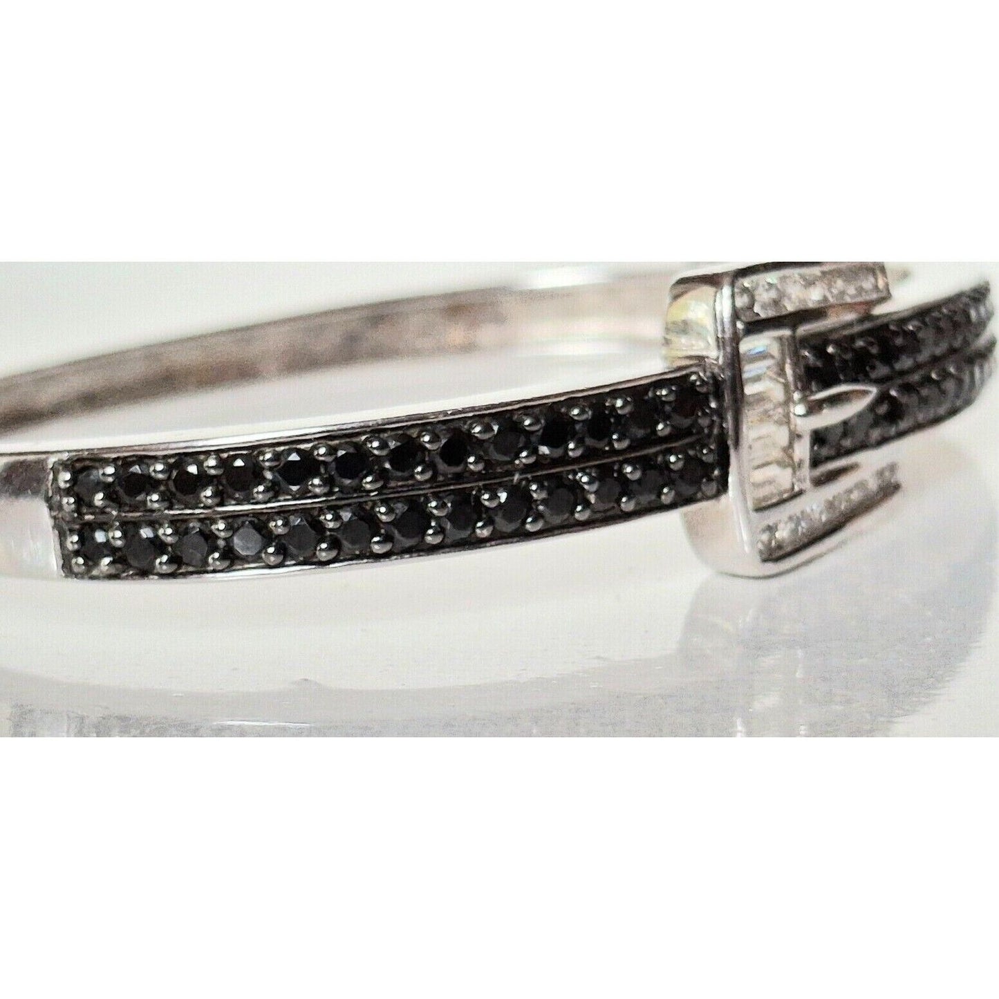 925 STERLING SILVER CLEAR AND BLACK GEMS  BELT BUCKLE DESIGN  BRACELET SKY