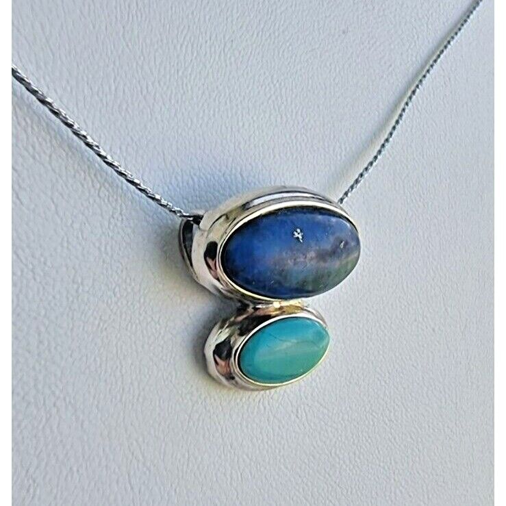 925 STERLING SILVER LAPIS AND TURQUOISE NECKLACE AT