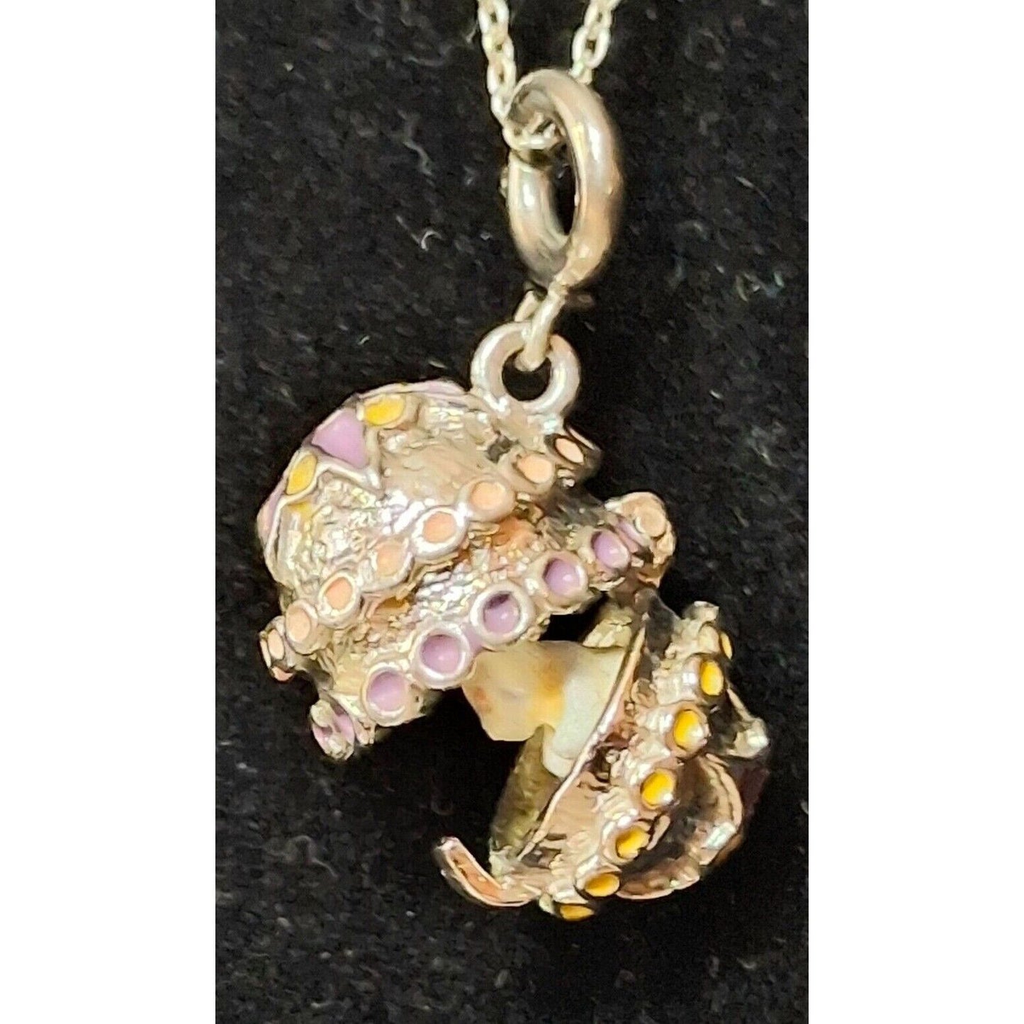 925 STERLING SILVER RABBIT IN THE EGG ENAMELED  CHARM PENDANT  NECKLACE SKY