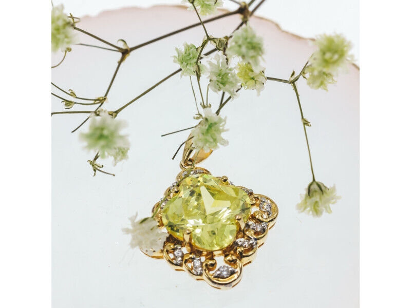 925 STERLING SILVER GOLD PLATED PERIDOT & CZ PENDANT