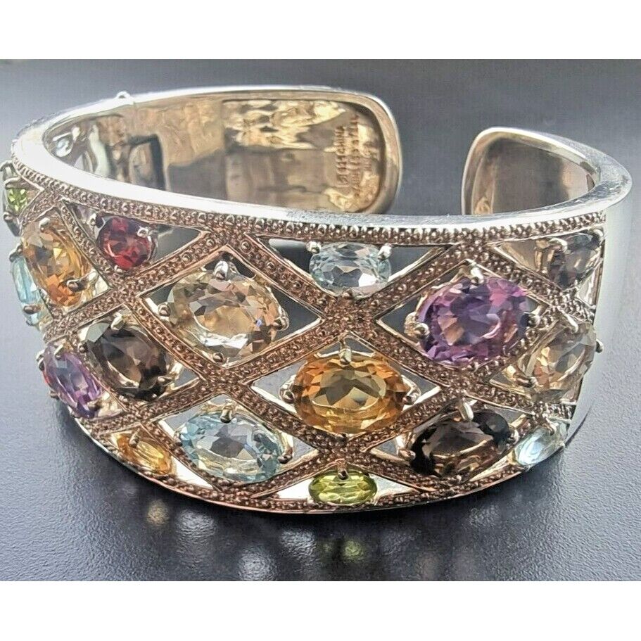 Michelle Albala Multicolor Gems925  Sterling silver 28mm Wide Cuff Bracelet AT