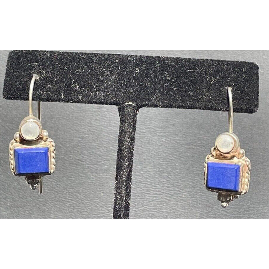 925 STERLING  SILVER LAPIS LAZULI & MOTHER OF PEARL EARRINGS SKY