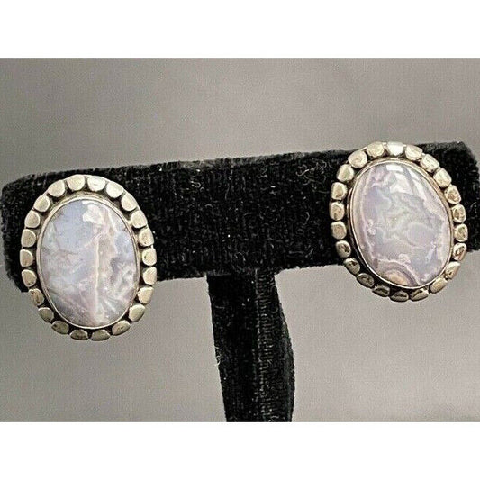 925 STERLING SILVER & LACY AGATE EARRINGS SKY