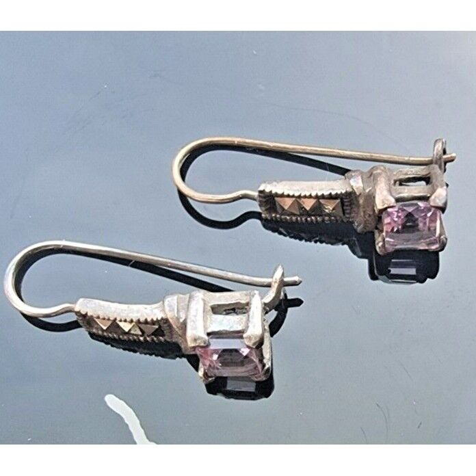 925 STERLING SILVER AMETHYST AND MARCASITES EARRINGS AT