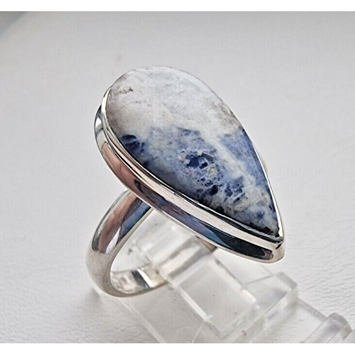 925 STERLING SILVER NATURAL   21x12 mm pear  BLUE SODALITE  RING SIZE 10.25 AT