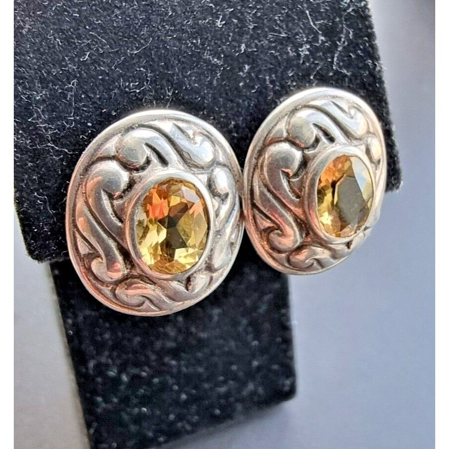 SU 925 STERLING SILVER BRIGHT OVAL 9X7 MM.  CITRINE EARRINGS AT