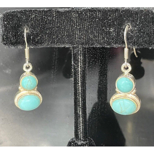 925 STERLING SILVER & TURQUOISE DANGLE EARRINGS SKY