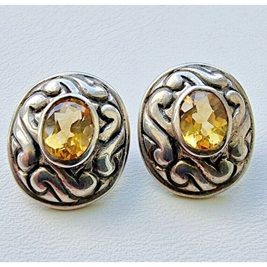 SU 925 STERLING SILVER BRIGHT OVAL 9X7 MM.  CITRINE EARRINGS AT