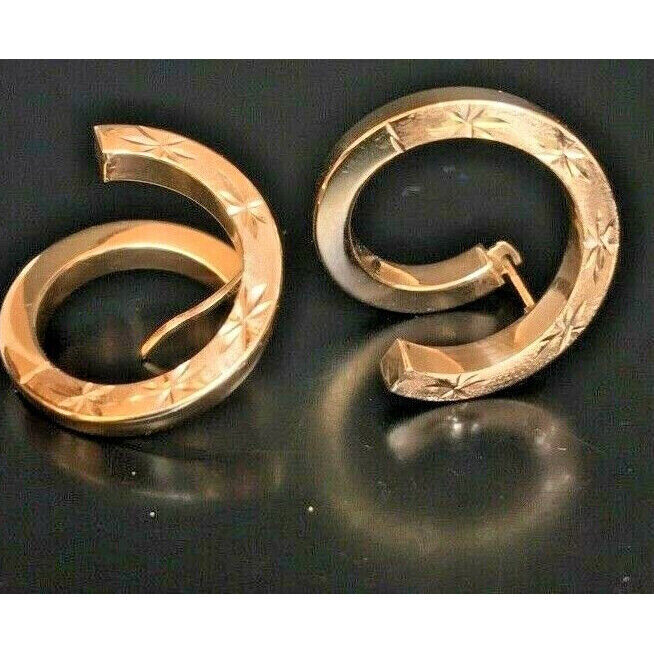 14 K YELLOW GOLD SPIRAL HOOP EARRINGS SKY