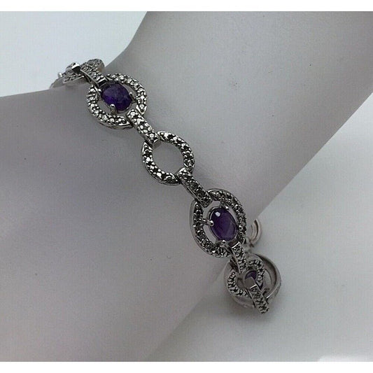 STERLING SILVER 3CT AMETHYST LINK BRACELET SKY