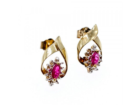 10K YELLOW GOLD RUBY & DIAMONDS EARRINGS