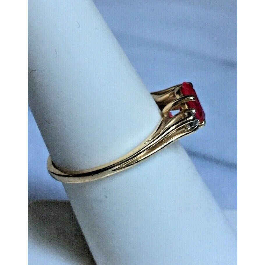 YELLOW GOLD PINK SAPPHIRE & DIAMOND RING SIZE 7 SKY