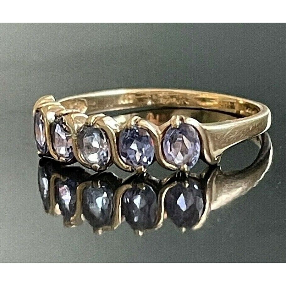 YELLOW GOLD & TANZANITE BAND RING SIZE 9 SKY