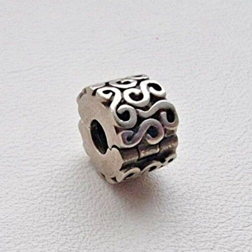 PANDORA AUTHENTIC 925 STERLING SILVER SWIRL CLIP CHARM AT