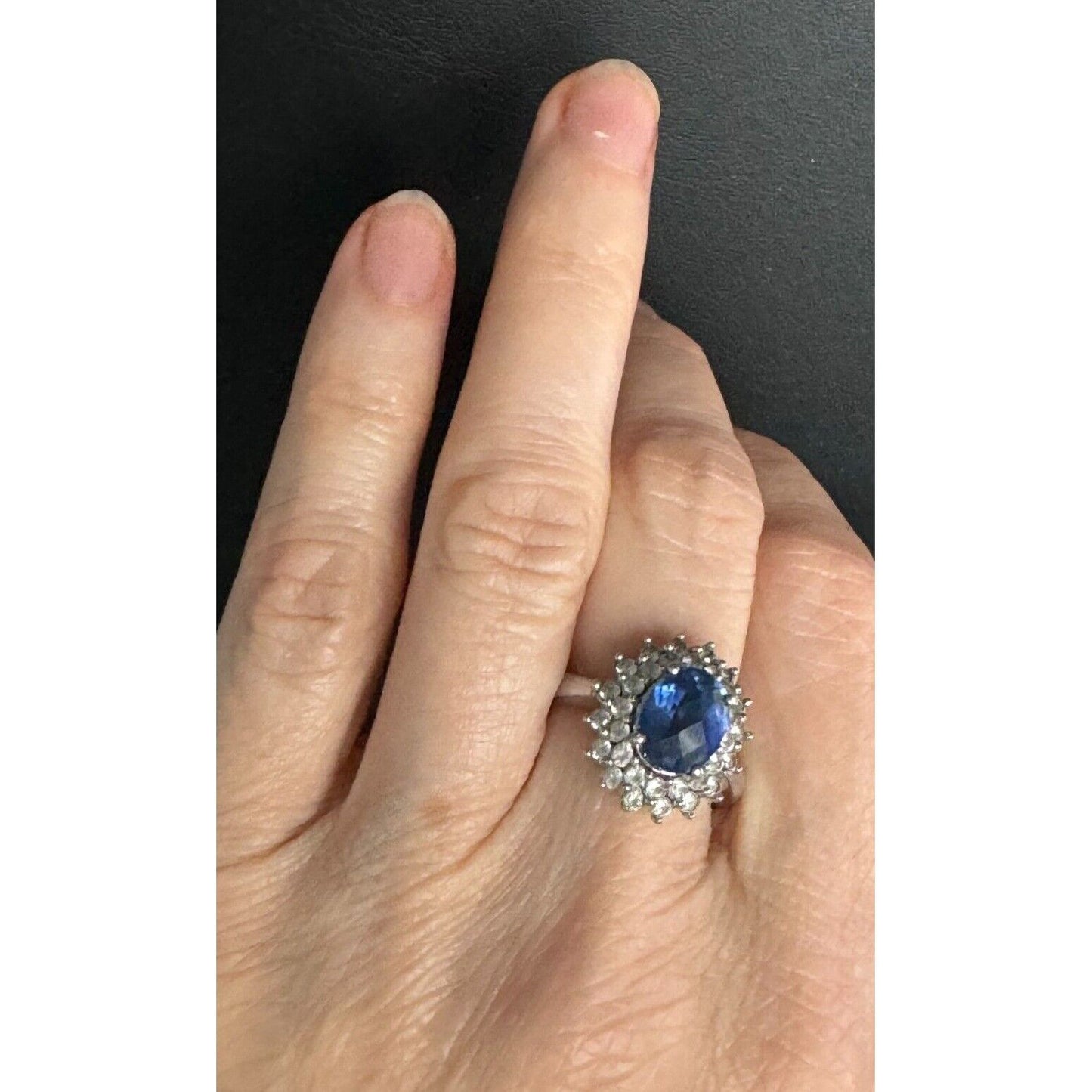 925 STERLING SILVER LAB-CREATED SAPPHIRE AND COLORLESS TOPAZ RING SIZE 6.5 SKY