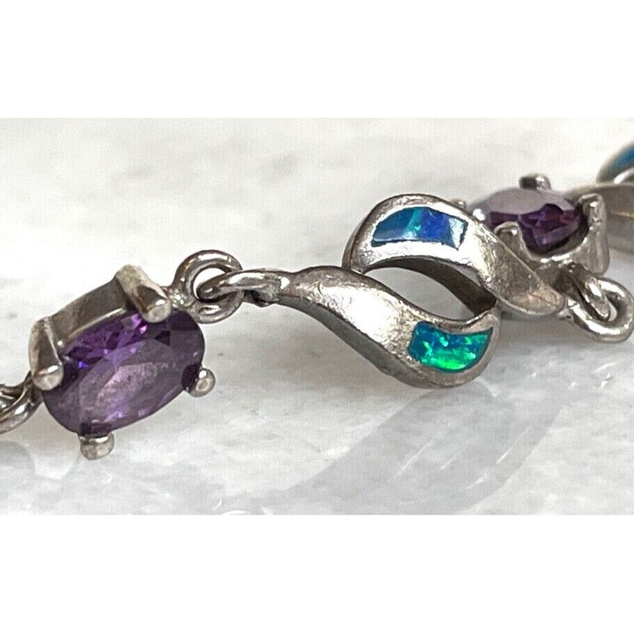 925 STERLING SILVER PURPLE CZ & FAUX OPAL TENNIS  BRACELET SKY