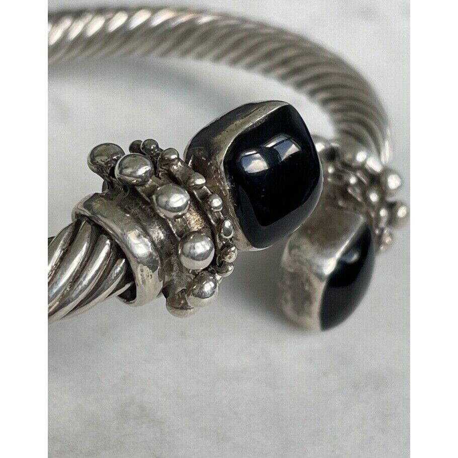 HEAVY 925 STERLING SILVER & ONYX BY-PASS CABLE STATEMENT BRACELET SKY