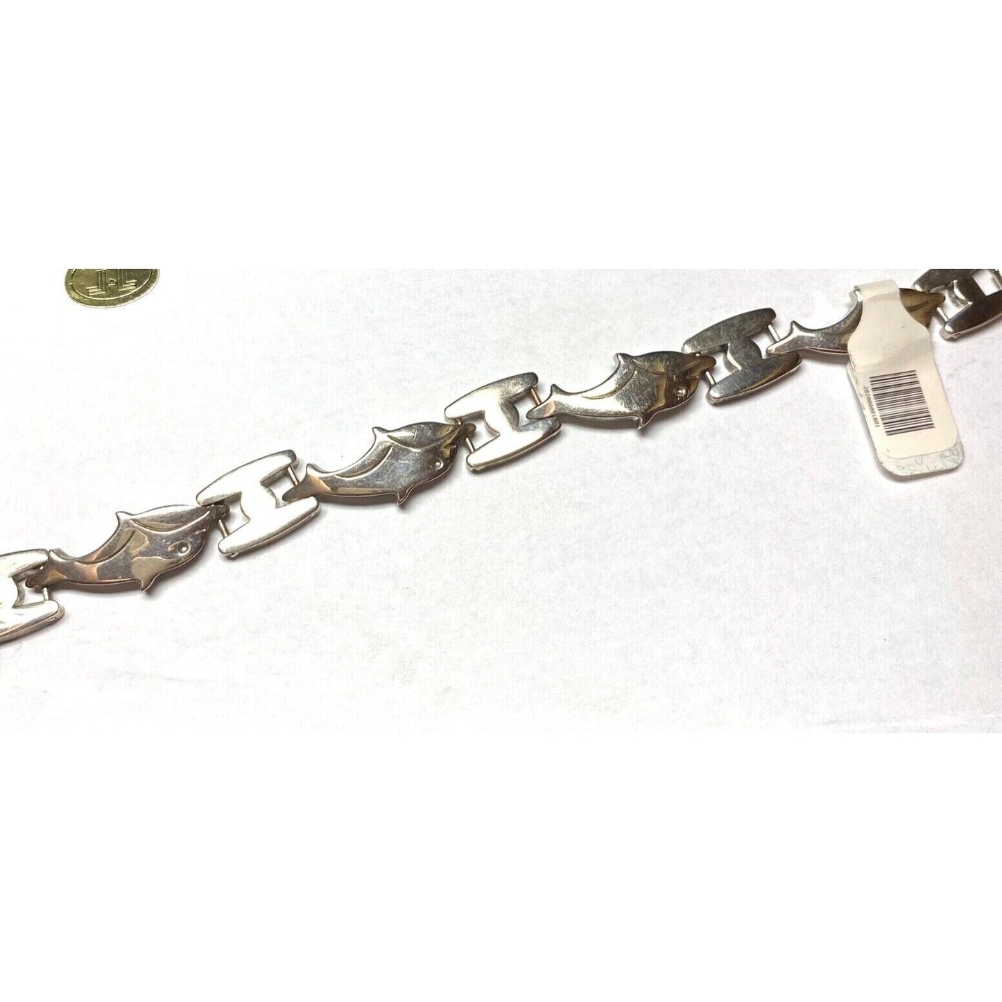 925 sterling silver DOLPHIN bracelet  28 grams     7.5 inch AT