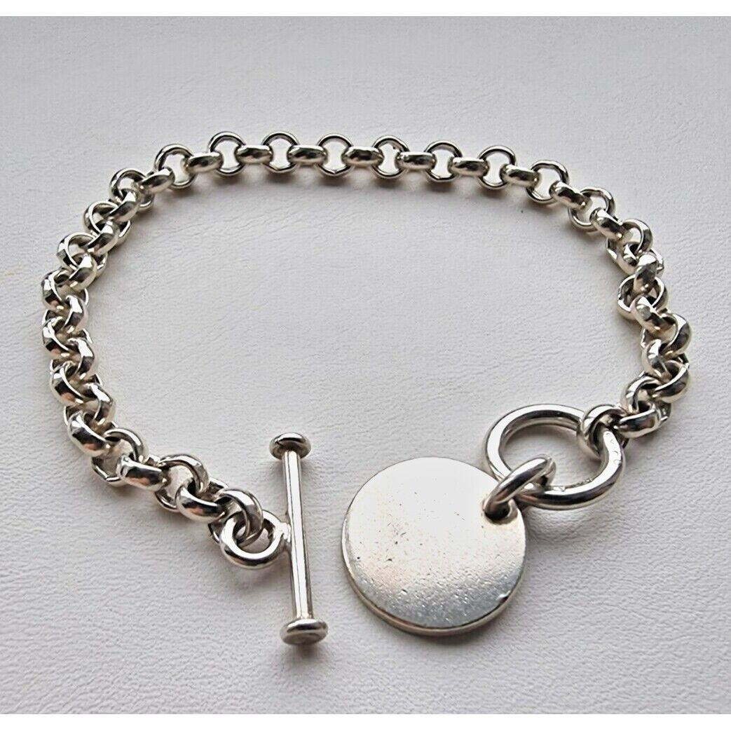 SILPADA  925 STERLING SILVER B0481 ROLO LINK CIRCLE TAG CHARM TOGGLE BRACELET AT