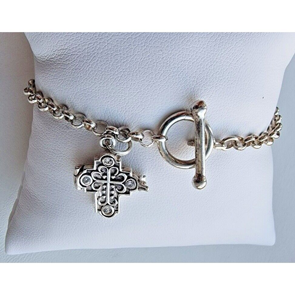 JBB 925 STERLING SILVER ITALY TOGGLE CLASP CHARM BRACELET CROSS  7,25 INCH AT