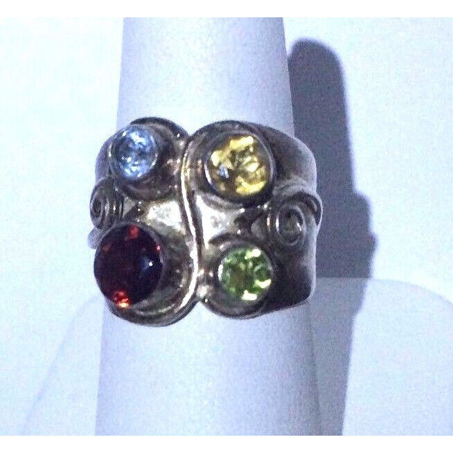 925 STERLING SILVER MULTI-GEMS RING. SIZE 7 SKY