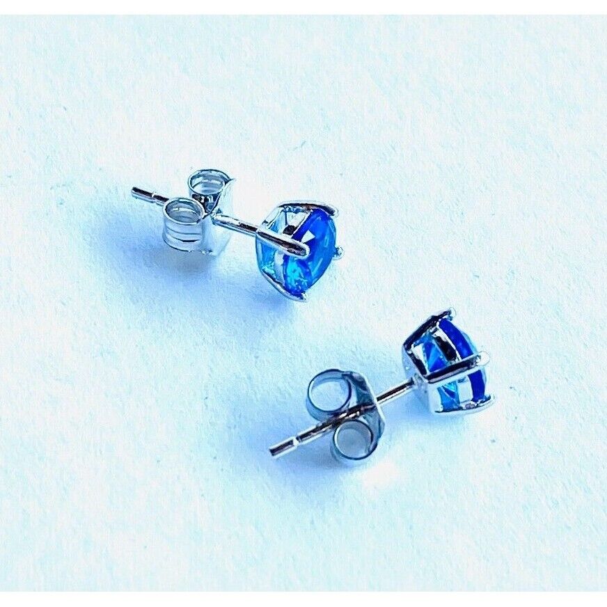 925 sterling silver 5mm  blue color crystal  earrings AT