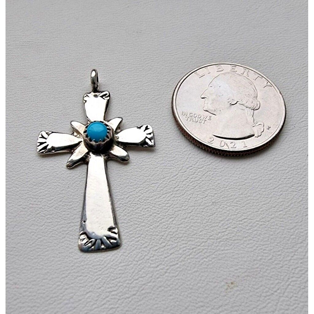 925 STERLING SILVER NATIVE AMERICAN TURQUOISE CROSS PENDANT AT