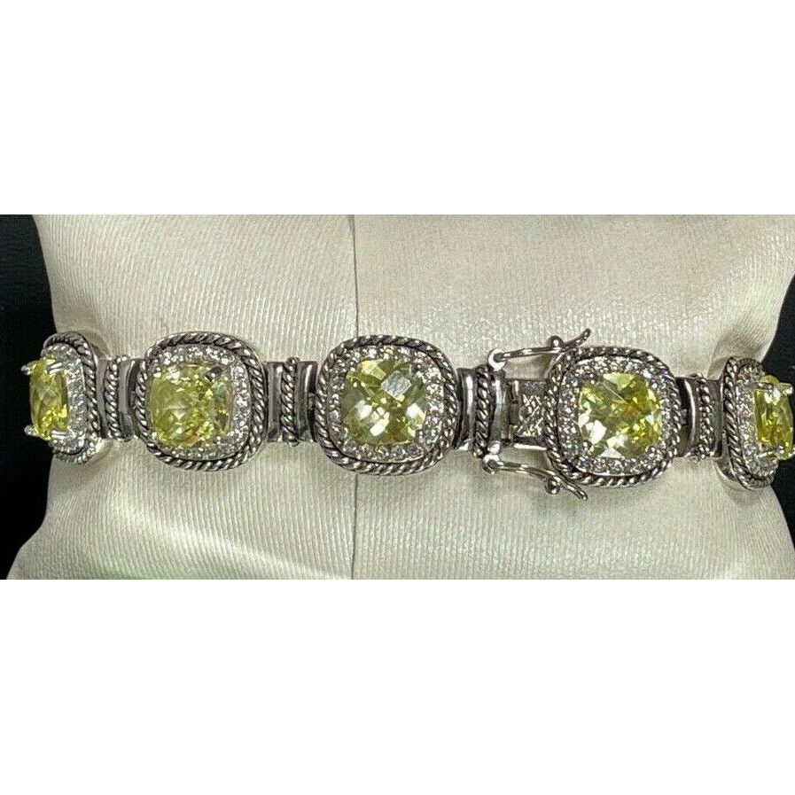 GORGEOUS SHINY 925 STERLING SILVER & LIME CZ LADY'S BRACELET SKY