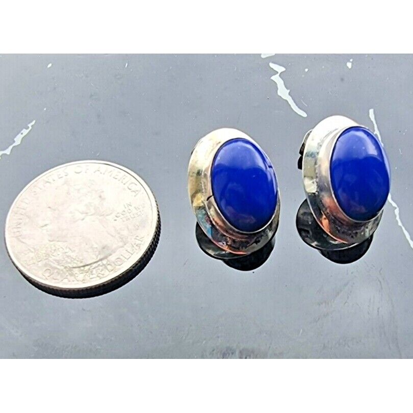 SOUTHVEST 925 STERLING SILVER OVAL 15x10 MM.  BLUE LAPIS LAZULI EARRINGS AT