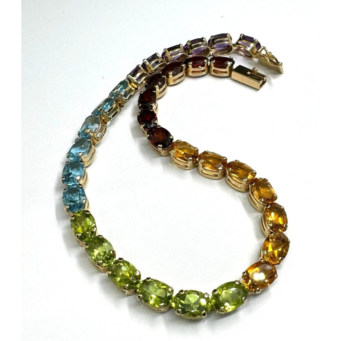 14K YELLOW GOLD MULTI GEMSTONE RAINBOW TENNIS BRACELET SKY