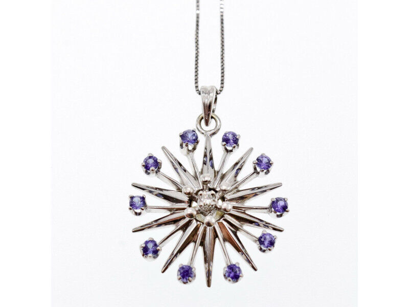 14K WHITE GOLD SAPPHIRES & DIAMOND CHAIN WITH PENDANT