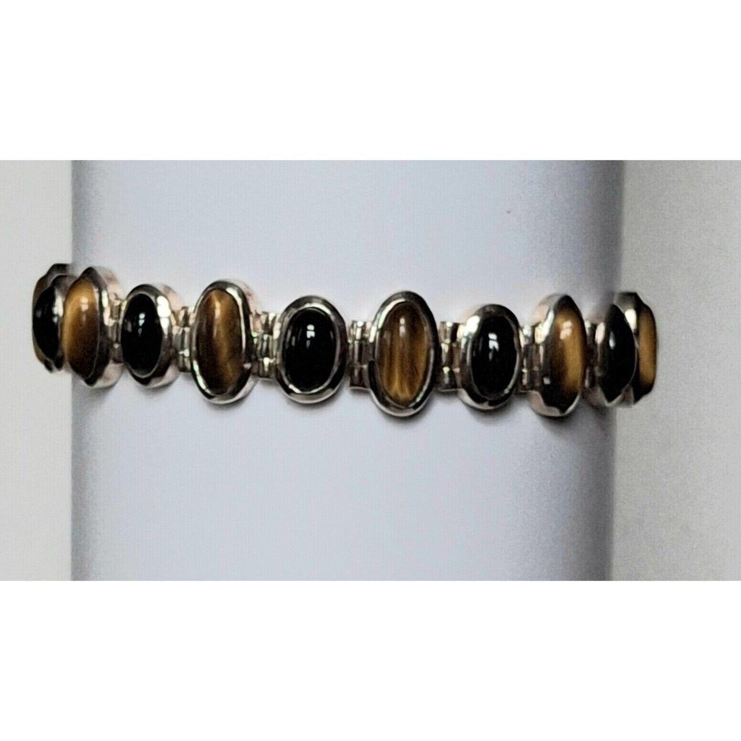 925 STERLING SILVER TIGER'S  EYE AND ONYX  BRACELET SKY